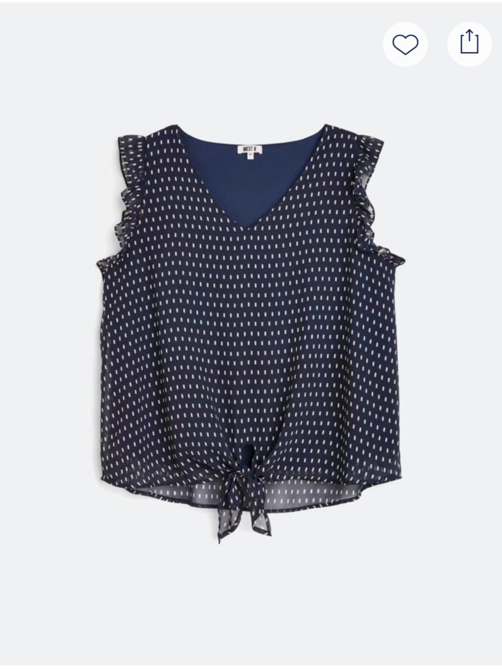 Women's Navy V-Neck Tie-Front Sleeveless Blouse with Dot Print